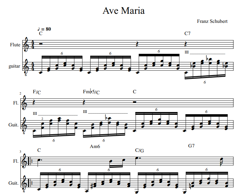 Franz Schubert - Ave Maria For Flute and Guitar tab